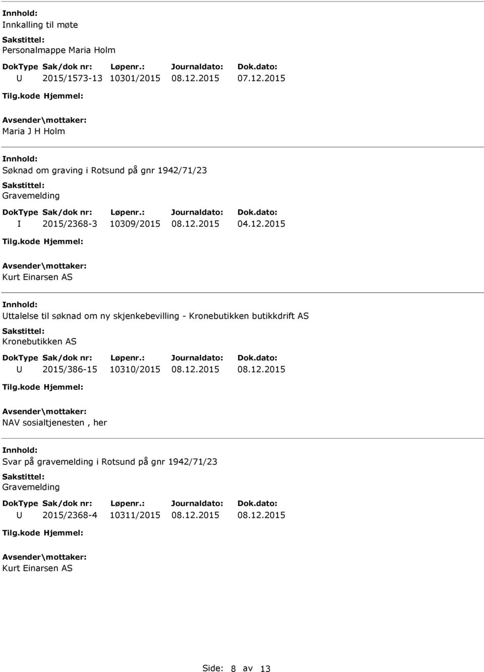 skjenkebevilling - Kronebutikken butikkdrift AS Kronebutikken AS 2015/386-15 10310/2015 NAV sosialtjenesten,