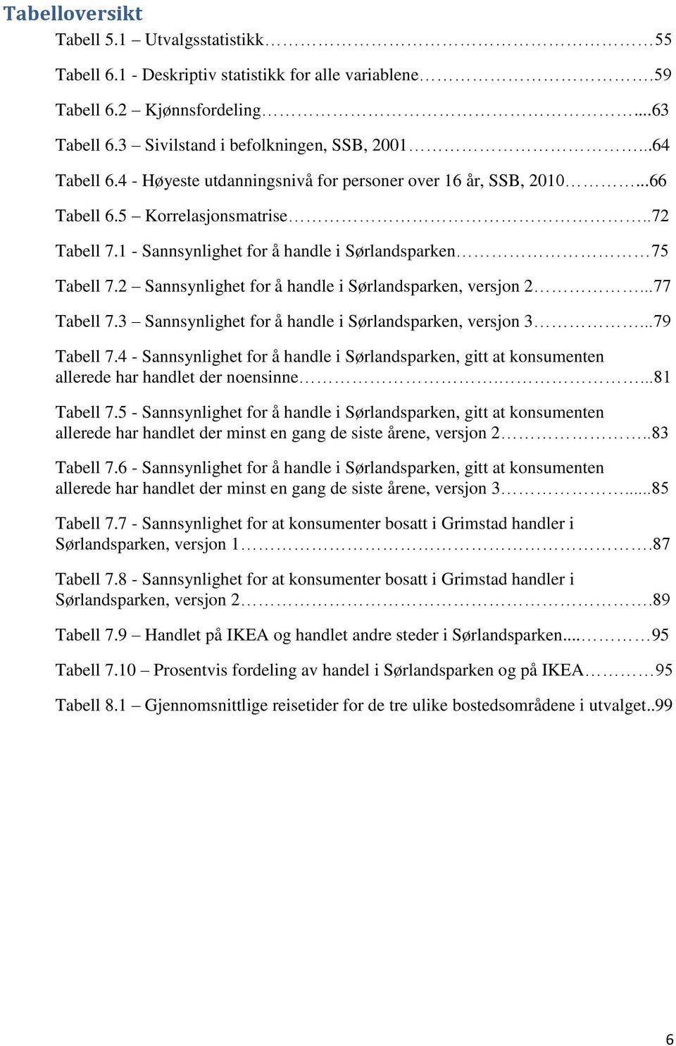 2 Sannsynlighet for å handle i Sørlandsparken, versjon 2...77 Tabell 7.3 Sannsynlighet for å handle i Sørlandsparken, versjon 3...79 Tabell 7.