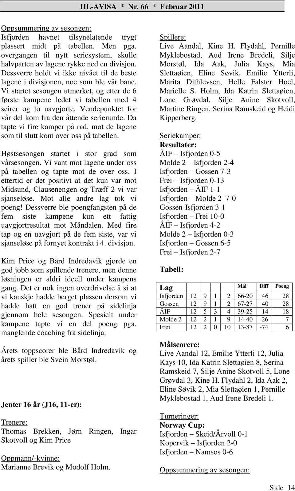 Vendepunktet for vår del kom fra den åttende serierunde. Da tapte vi fire kamper på rad, mot de lagene som til slutt kom over oss på tabellen. Høstsesongen startet i stor grad som vårsesongen.