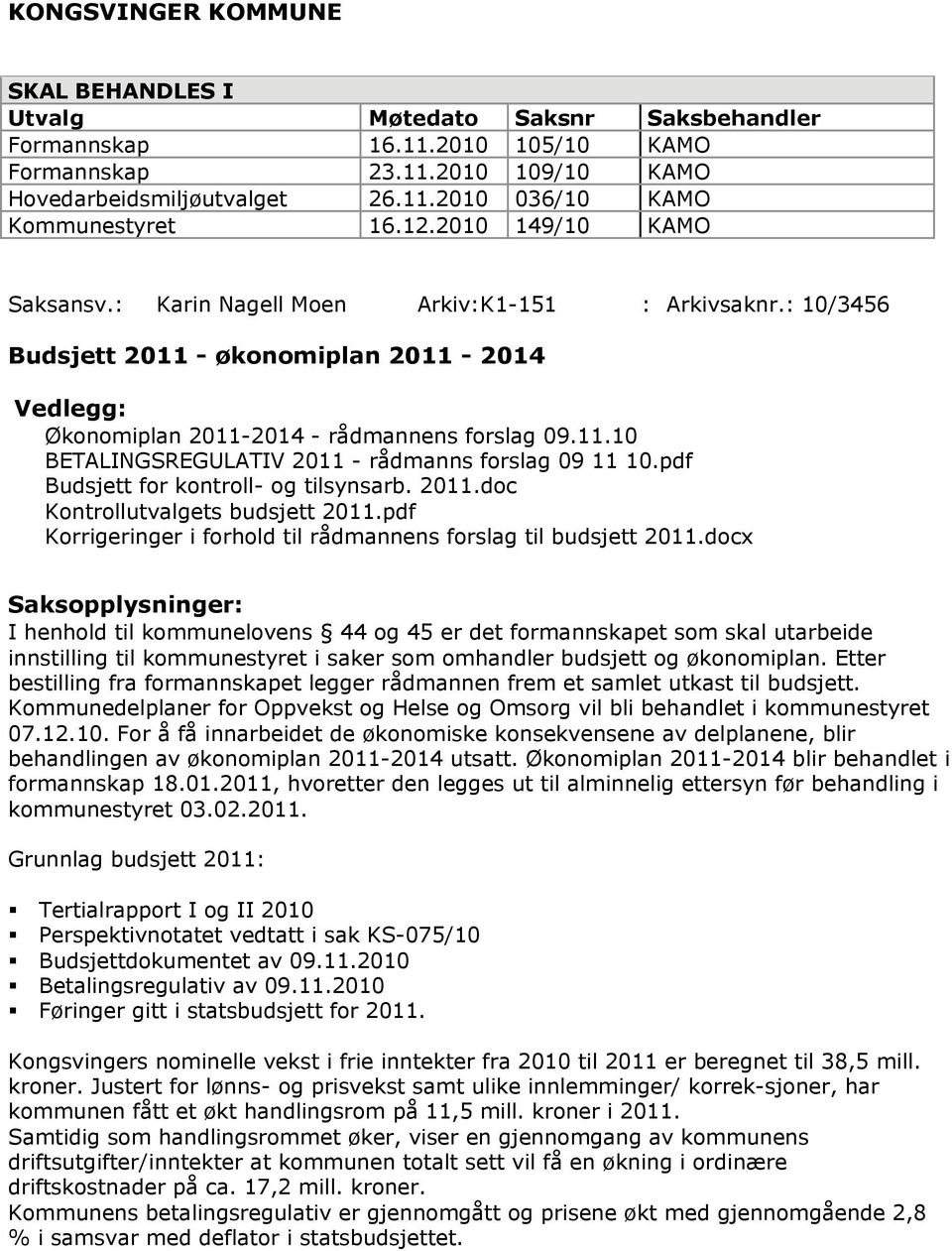 pdf Budsjett for kontroll- og tilsynsarb. 2011.doc Kontrollutvalgets budsjett 2011.pdf Korrigeringer i forhold til rådmannens forslag til budsjett 2011.