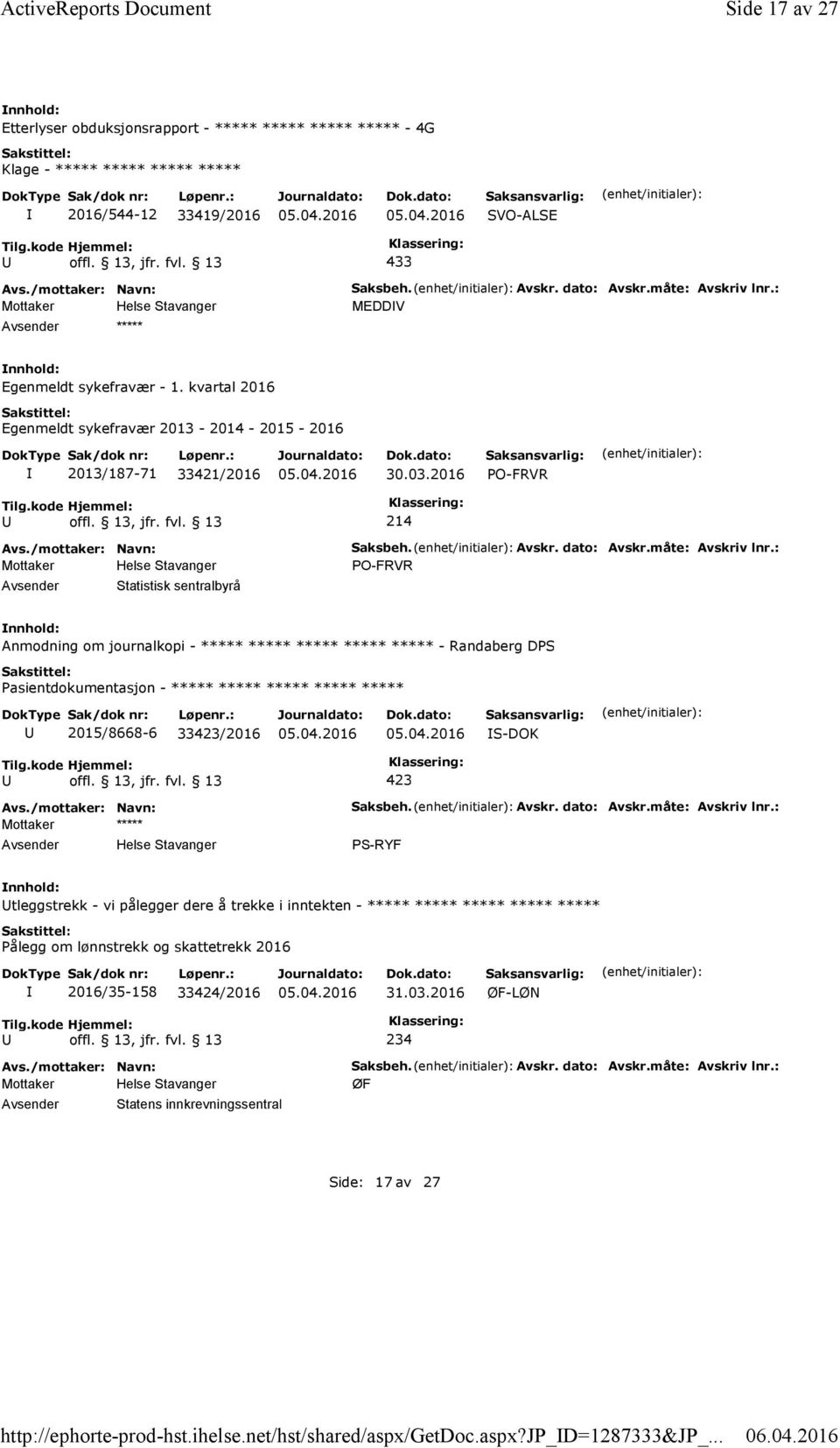 : MEDDV Egenmeldt sykefravær - 1. kvartal 2016 Egenmeldt sykefravær 2013-2014 - 2015-2016 2013/187-71 33421/2016 30.03.2016 PO-FRVR 214 Statistisk sentralbyrå Saksbeh. Avskr. dato: Avskr.