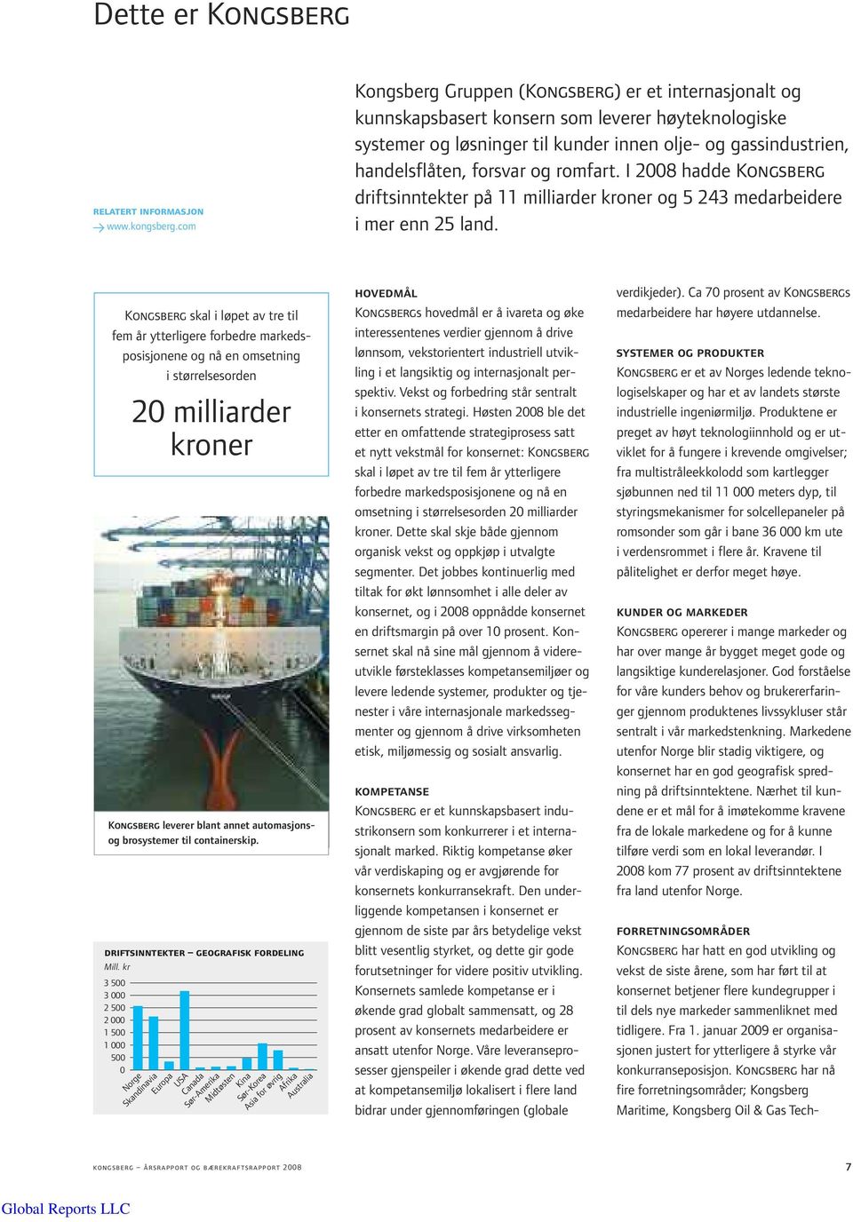 romfart. I 2008 hadde Kongsberg driftsinntekter på 11 milliarder kroner og 5 243 medarbeidere i mer enn 25 land.