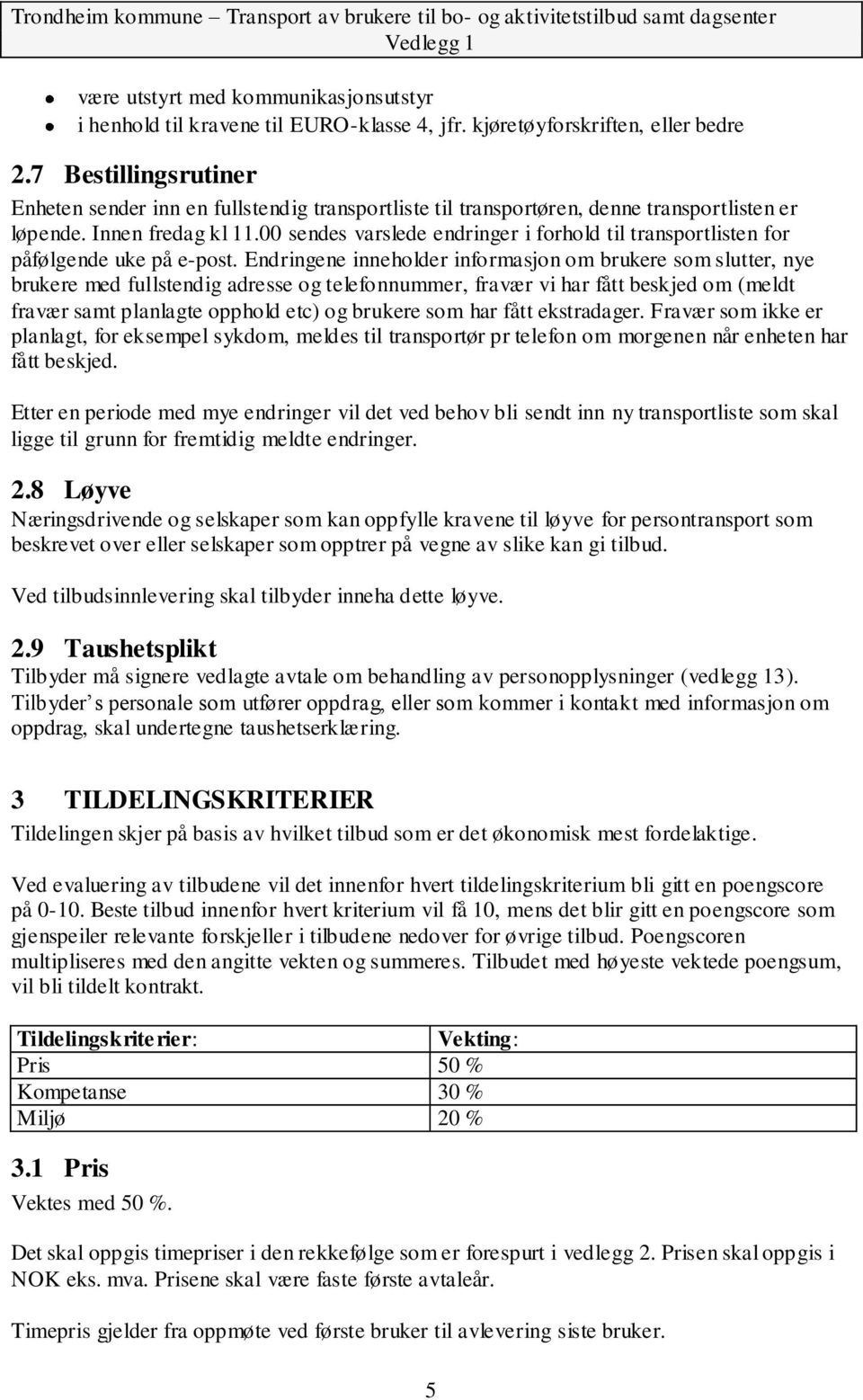 00 sendes varslede endringer i forhold til transportlisten for påfølgende uke på e-post.