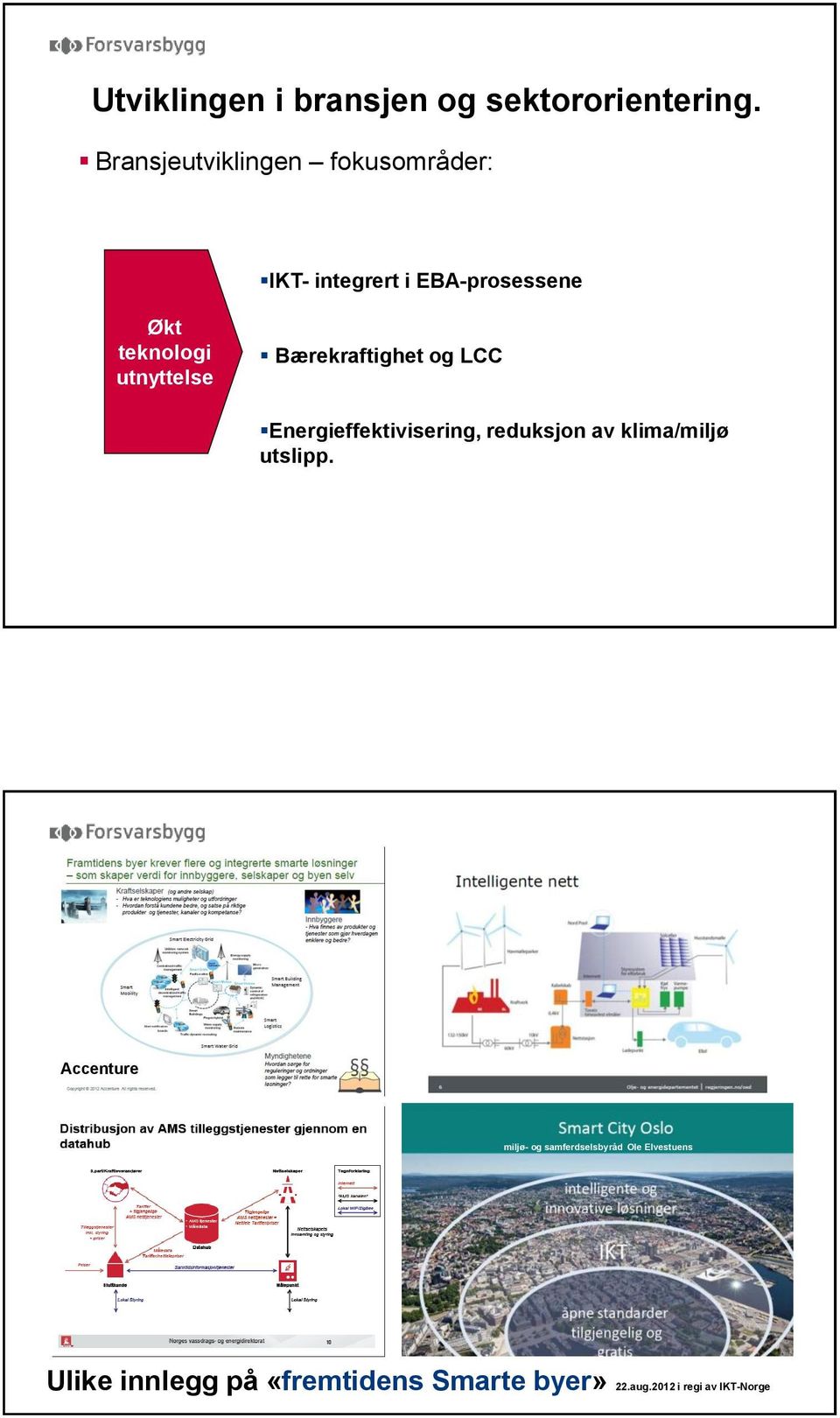 utnyttelse Bærekraftighet og LCC Energieffektivisering, reduksjon av klima/miljø