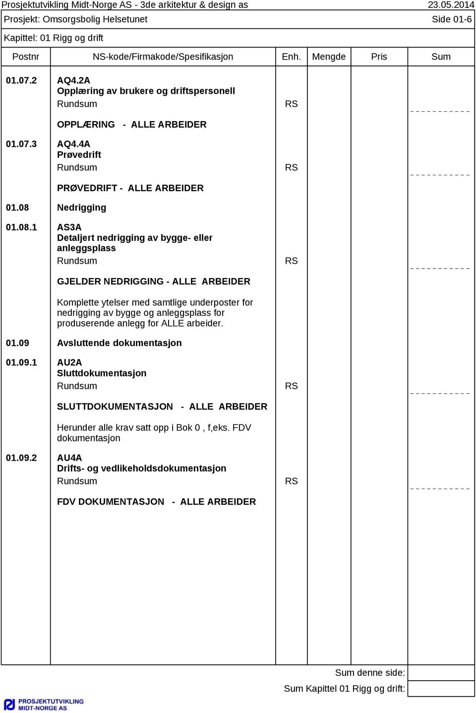 Nedrigging PRØVEDRIFT - ALLE ARBEIDER 01.08.