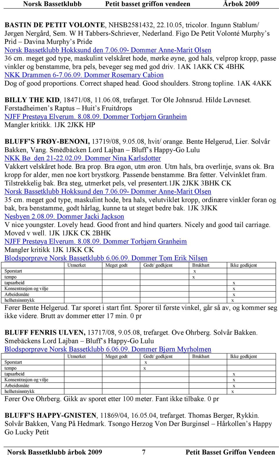 Dommer Rosemary Cabion Dog of good proportions. Correct shaped head. Good shoulders. Strong topline. 1AK 4AKK BILLY THE KID, 18471/08, 11.06.08, trefarget. Tor Ole Johnsrud. Hilde Løvneset.