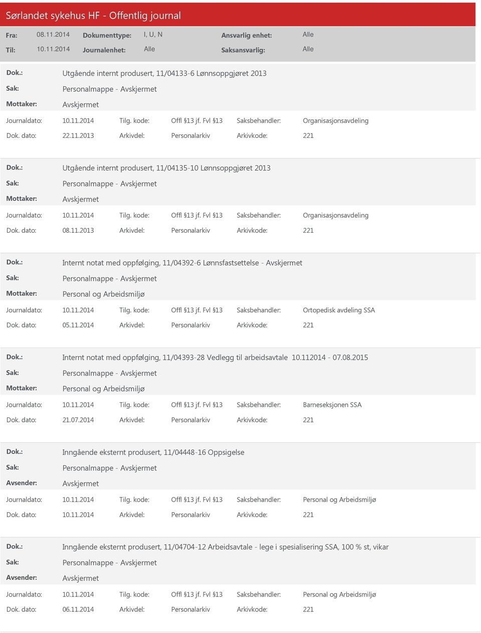 08.2015 Barneseksjonen SSA Dok. dato: 21.07.2014 Arkivdel: Personalarkiv Arkivkode: 221 Inngående eksternt produsert, 11/04448-16 Oppsigelse Dok.