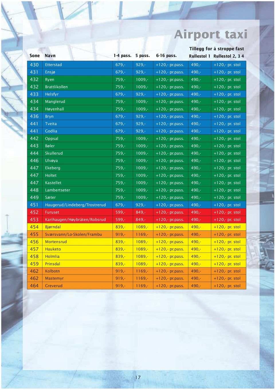 pass. 490,- +120,- pr. stol 434 Manglerud 759,- 1009,- +120,- pr.pass. 490,- +120,- pr. stol 434 Høyenhall 759,- 1009,- +120,- pr.pass. 490,- +120,- pr. stol 436 Bryn 679,- 929,- +120,- pr.pass. 490,- +120,- pr. stol 441 Tveita 679,- 929,- +120,- pr.