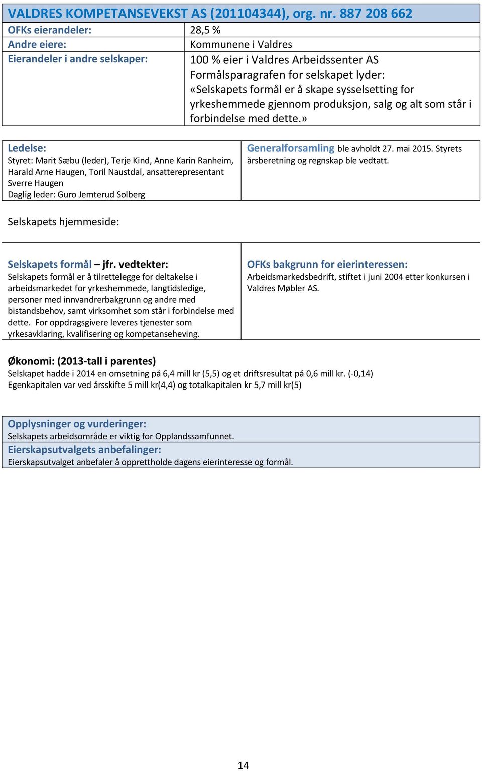 å skape sysselsetting for yrkeshemmede gjennom produksjon, salg og alt som står i forbindelse med dette.