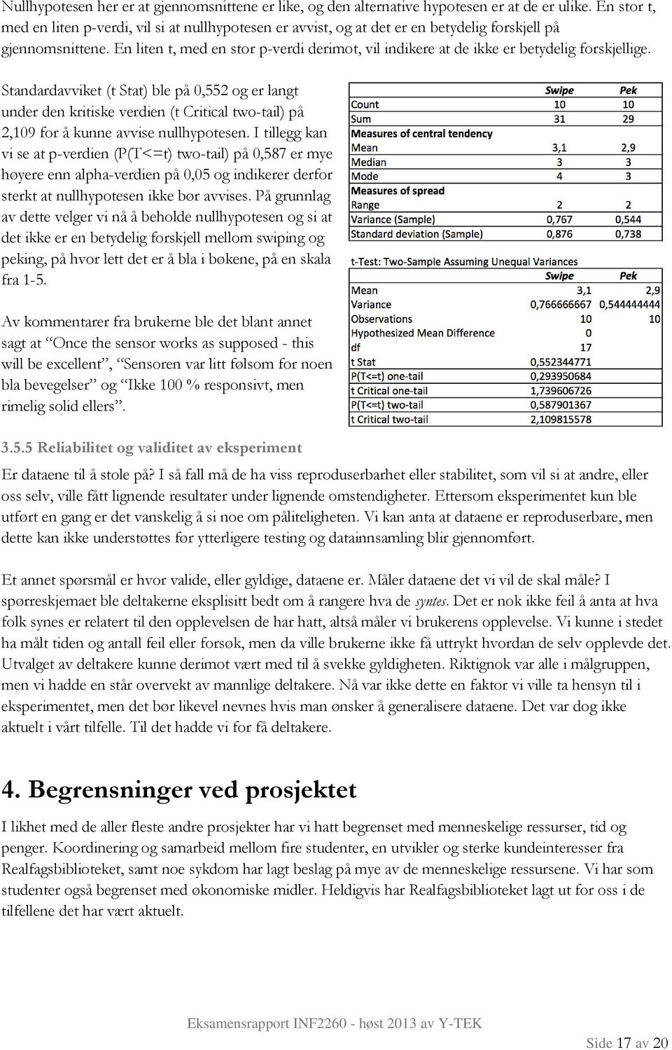 En liten t, med en stor p-verdi derimot, vil indikere at de ikke er betydelig forskjellige.