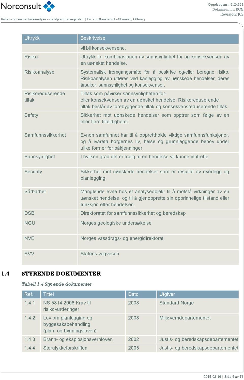 Risikoanalysen utføres ved kartlegging av uønskede hendelser, deres årsaker, sannsynlighet og konsekvenser. Tiltak som påvirker sannsynligheten foreller konsekvensen av en uønsket hendelse.