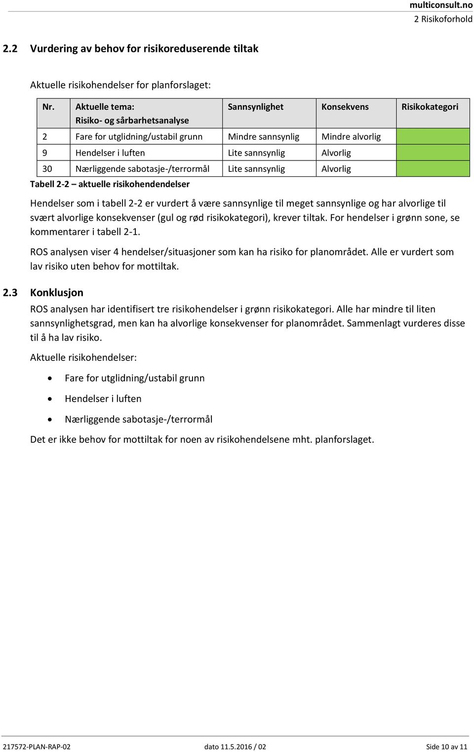 30 Nærliggende sabotasje-/terrormål Lite sannsynlig Alvorlig Tabell 2-2 aktuelle risikohendendelser Hendelser som i tabell 2-2 er vurdert å være sannsynlige til meget sannsynlige og har alvorlige til