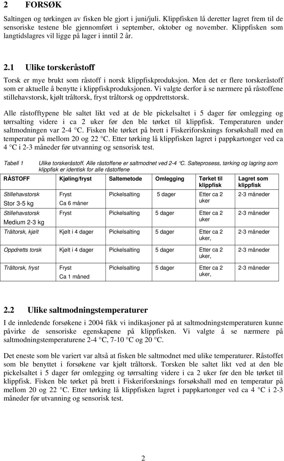 Men det er flere torskeråstoff som er aktuelle å benytte i klippfiskproduksjonen. Vi valgte derfor å se nærmere på råstoffene stillehavstorsk, kjølt tråltorsk, fryst tråltorsk og oppdrettstorsk.