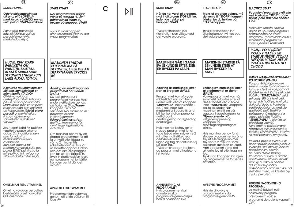 C START KNAP Nеr du har valgt et program, skal indikatoren STOP blinke, inden du trykker pе knappen START.