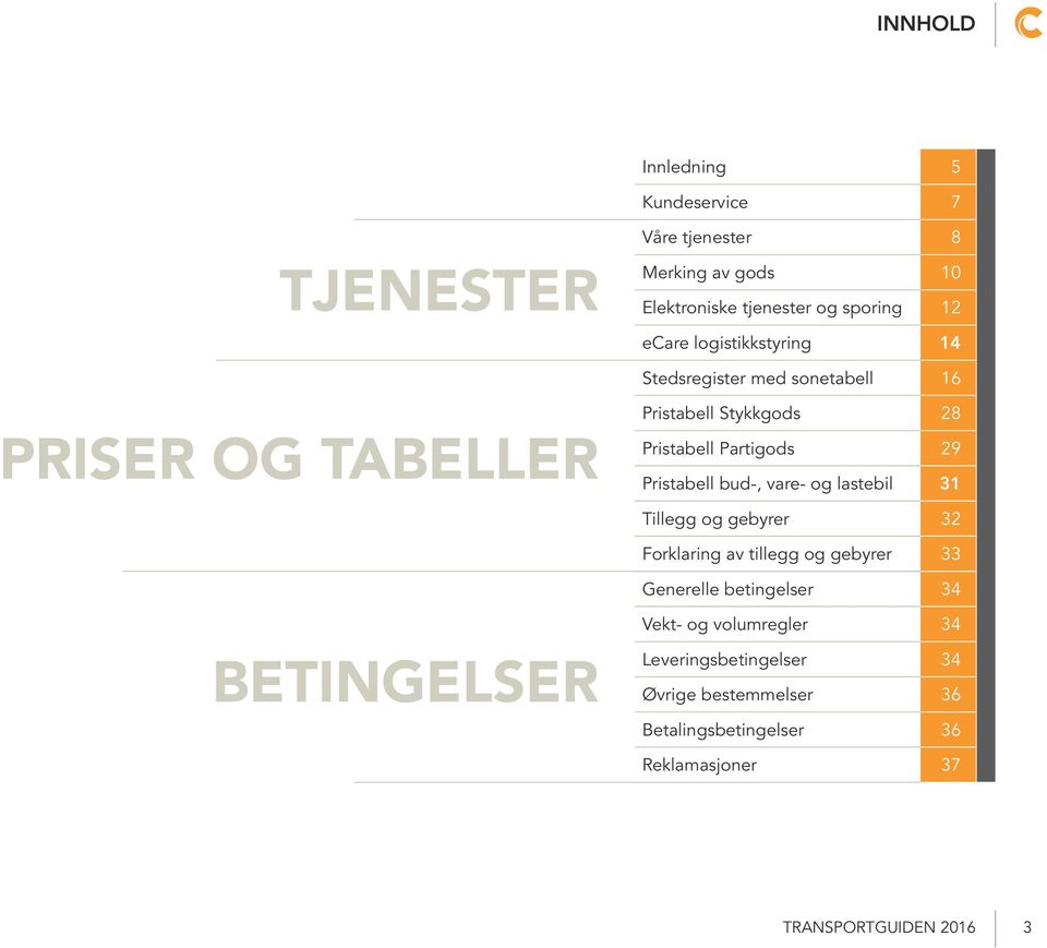 Pristabell bud-, vare- og lastebil 31 Tillegg og gebyrer 32 Forklaring av tillegg og gebyrer 33 Generelle betingelser 34