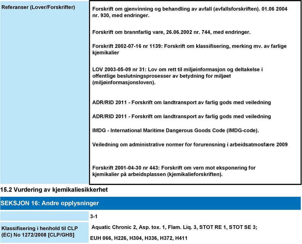 av farlige kjemikalier LOV 2003-05-09 nr 31: Lov om rett til miljøinformasjon og deltakelse i offentlige beslutningsprosesser av betydning for miljøet (miljøinformasjonsloven).