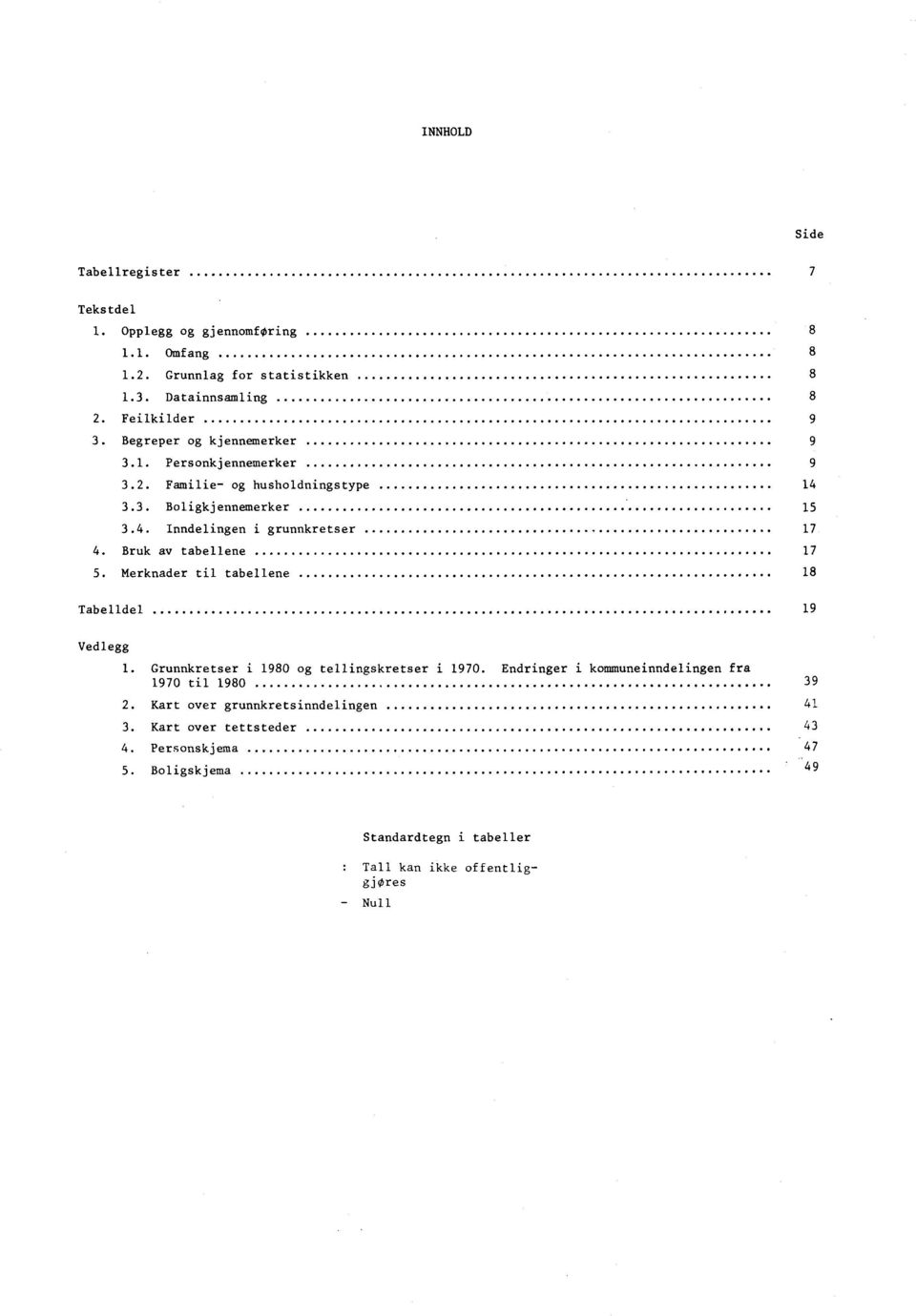 Bruk av tabellene 17 5. Merknader til tabellene 18 Tabelldel 19 Vedlegg 1. Grunnkretser i 1980 og tellingskretser i 1970.