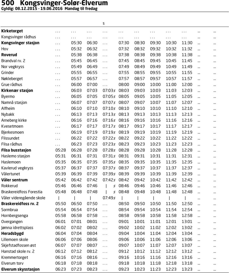 .. 05:45 06:45... 07:45 08:45 09:45 10:45 11:45...... Nor vegkryss... 05:49 06:49... 07:49 08:49 09:49 10:49 11:49...... Grinder... 05:55 06:55... 07:55 08:55 09:55 10:55 11:55...... Nøkleberget.