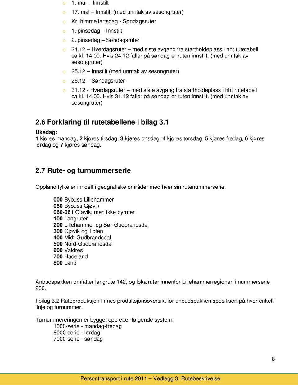 12 Innstilt (med unntak av sesngruter) 26.12 Søndagsruter 31.12 - Hverdagsruter med siste avgang fra starthldeplass i hht rutetabell ca kl. 14:00. Hvis 31.12 faller på søndag er ruten innstilt.