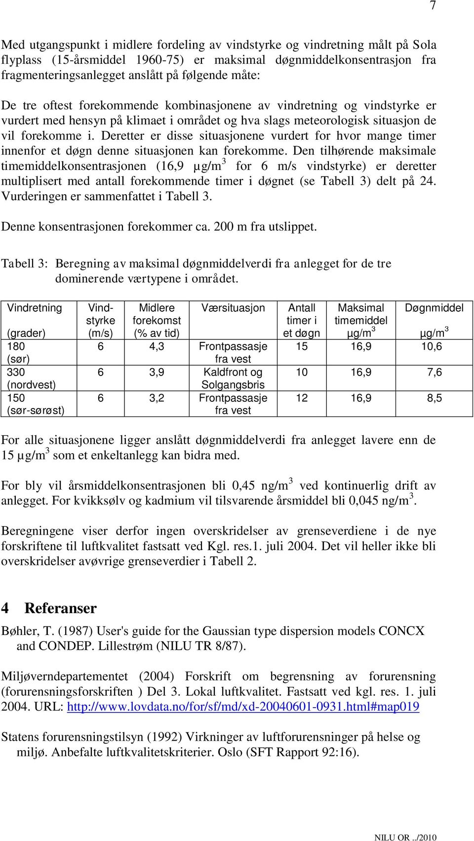 Deretter er disse situasjonene vurdert for hvor mange timer innenfor et døgn denne situasjonen kan forekomme.