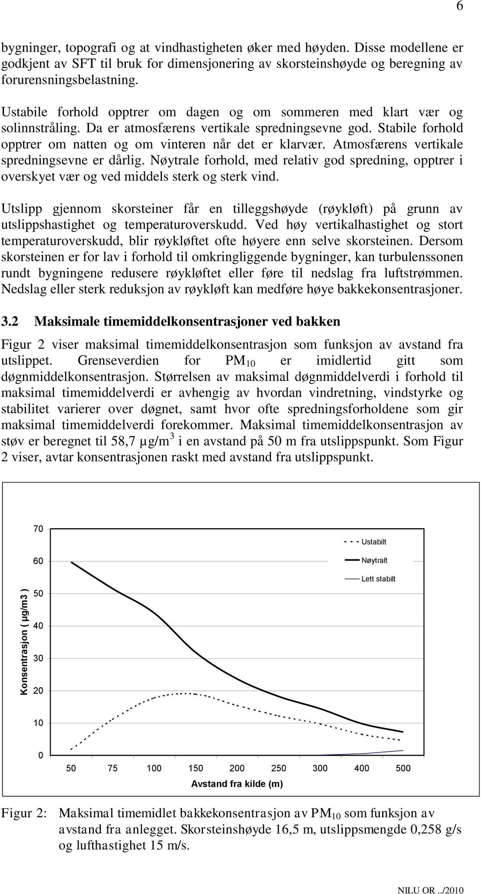 Ustabile forhold opptrer om dagen og om sommeren med klart vær og solinnstråling. Da er atmosfærens vertikale spredningsevne god. Stabile forhold opptrer om natten og om vinteren når det er klarvær.