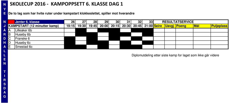 klasse 26 27 28 29 30 31 32 33 RSUTTSRVIC J KMPSTRT (12 minutter kamp) 19:15 19:30 19:45 20:00 20:15