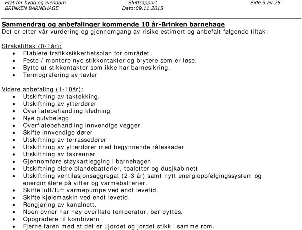 Termografering av tavler Videre anbefaling (1-10år): Utskiftning av taktekking.