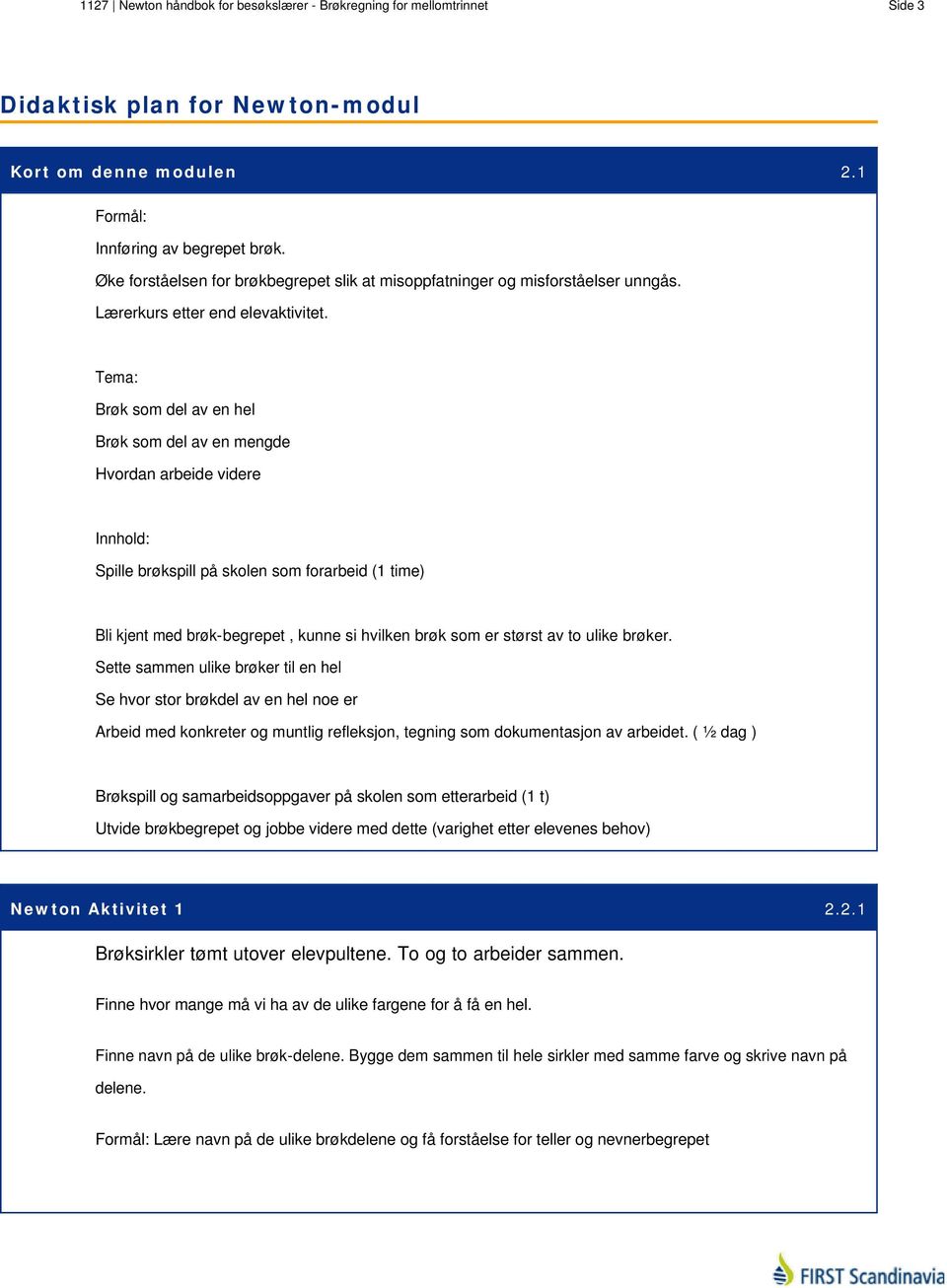 Tema: Brøk som del av en hel Brøk som del av en mengde Hvordan arbeide videre Innhold: Spille brøkspill på skolen som forarbeid (1 time) Bli kjent med brøk-begrepet, kunne si hvilken brøk som er