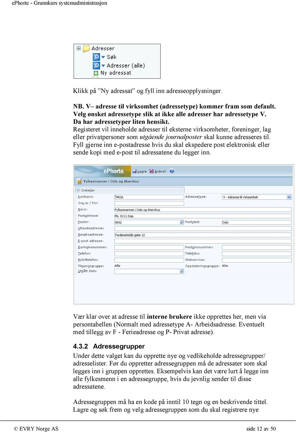 Fyll gjerne inn e-postadresse hvis du skal ekspedere post elektronisk eller sende kopi med e-post til adressatene du legger inn.