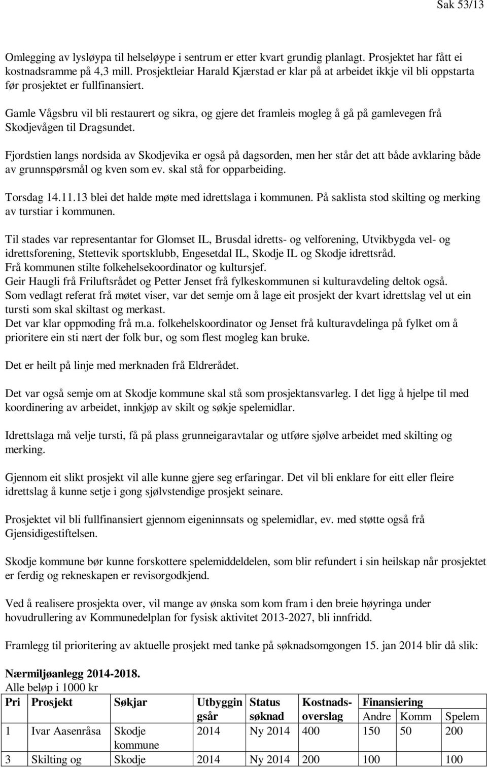 Gamle Vågsbru vil bli restaurert og sikra, og gjere det framleis mogleg å gå på gamlevegen frå Skodjevågen til Dragsundet.