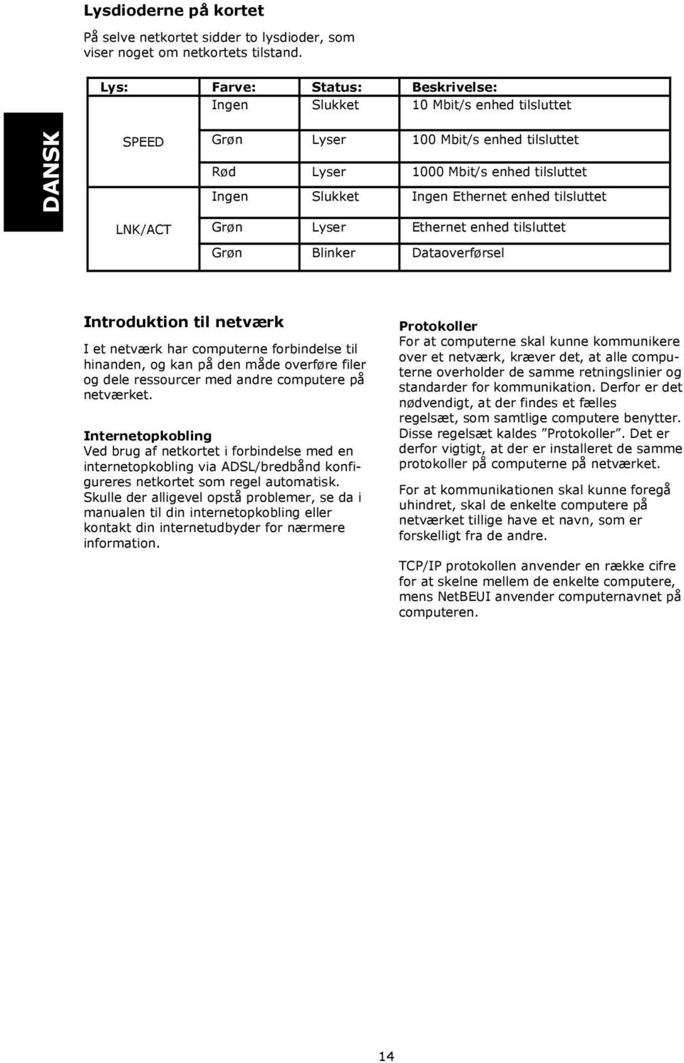 tilsluttet LNK/ACT Grøn Lyser Ethernet enhed tilsluttet Grøn Blinker Dataoverførsel Introduktion til netværk I et netværk har computerne forbindelse til hinanden, og kan på den måde overføre filer og