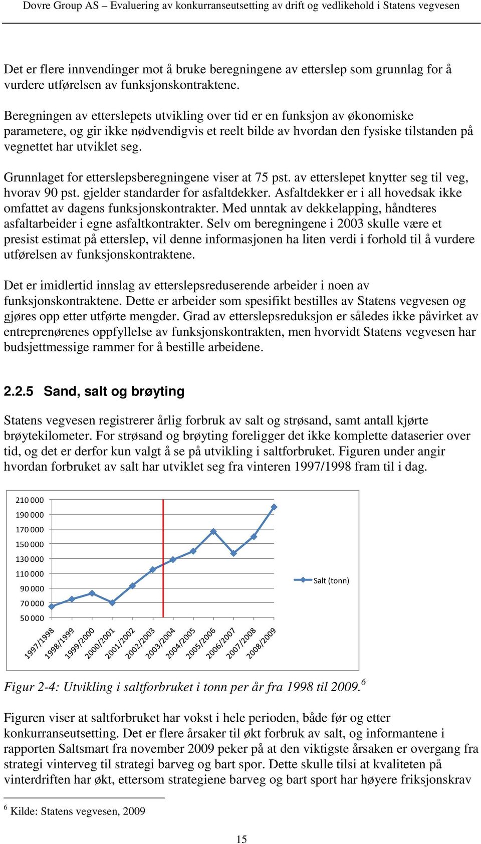 Grunnlaget for etterslepsberegningene viser at 75 pst. av etterslepet knytter seg til veg, hvorav 90 pst. gjelder standarder for asfaltdekker.