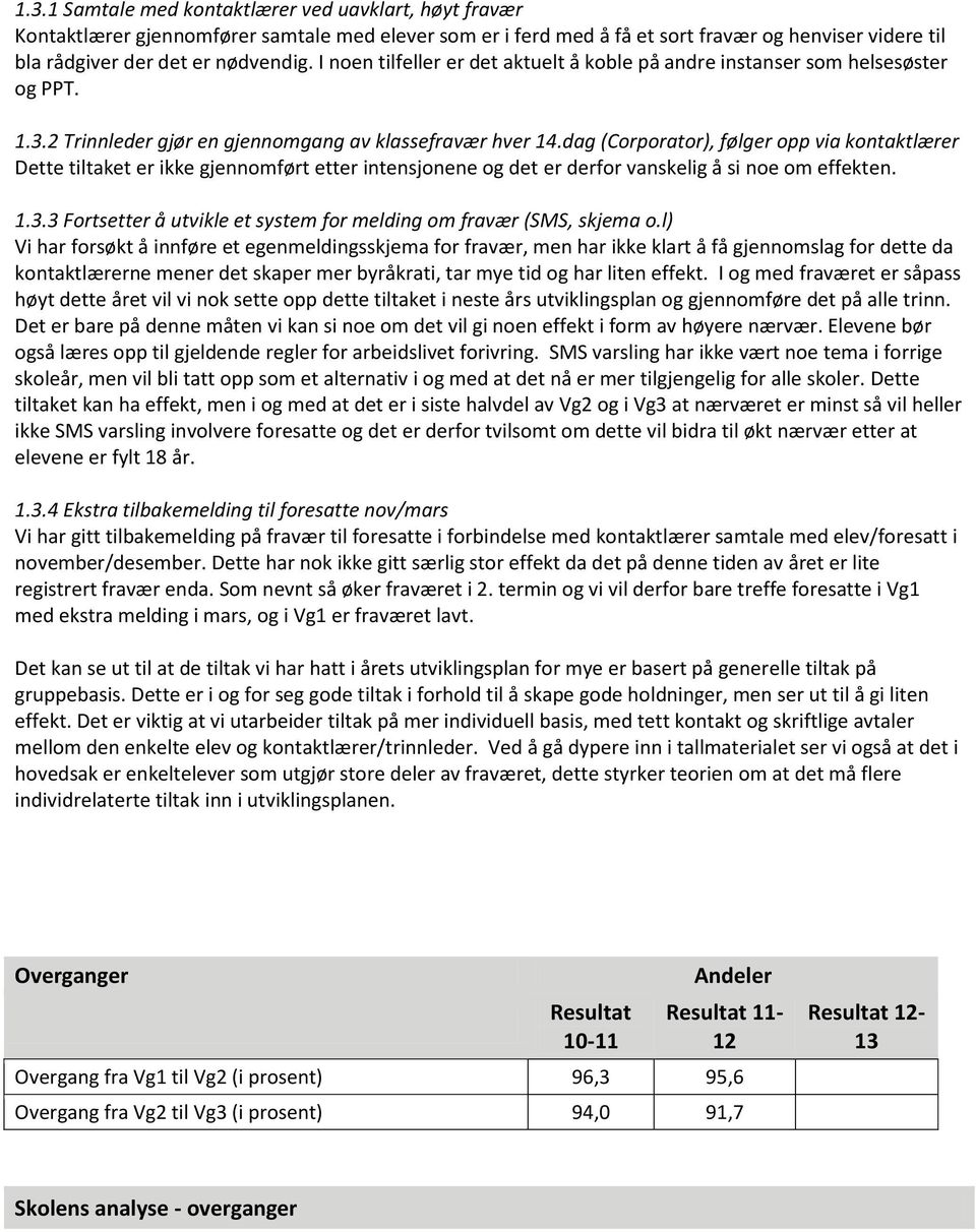 dag (Corporator), følger opp via kontaktlærer Dette tiltaket er ikke gjennomført etter intensjonene og det er derfor vanskelig å si noe om effekten. 1.3.