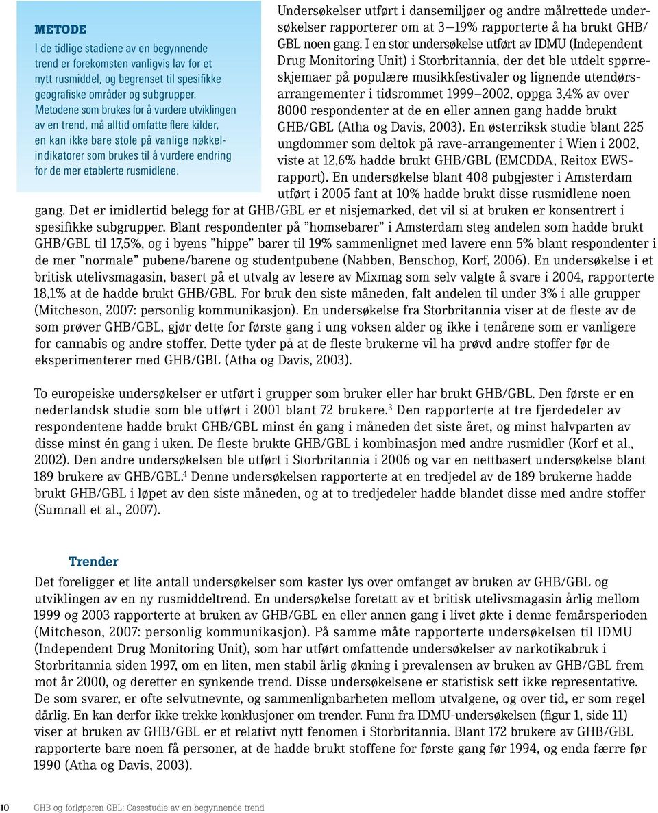 rusmidlene. Undersøkelser utført i dansemiljøer og andre målrettede undersøkelser rapporterer om at 3 19% rapporterte å ha brukt GHB/ GBL noen gang.