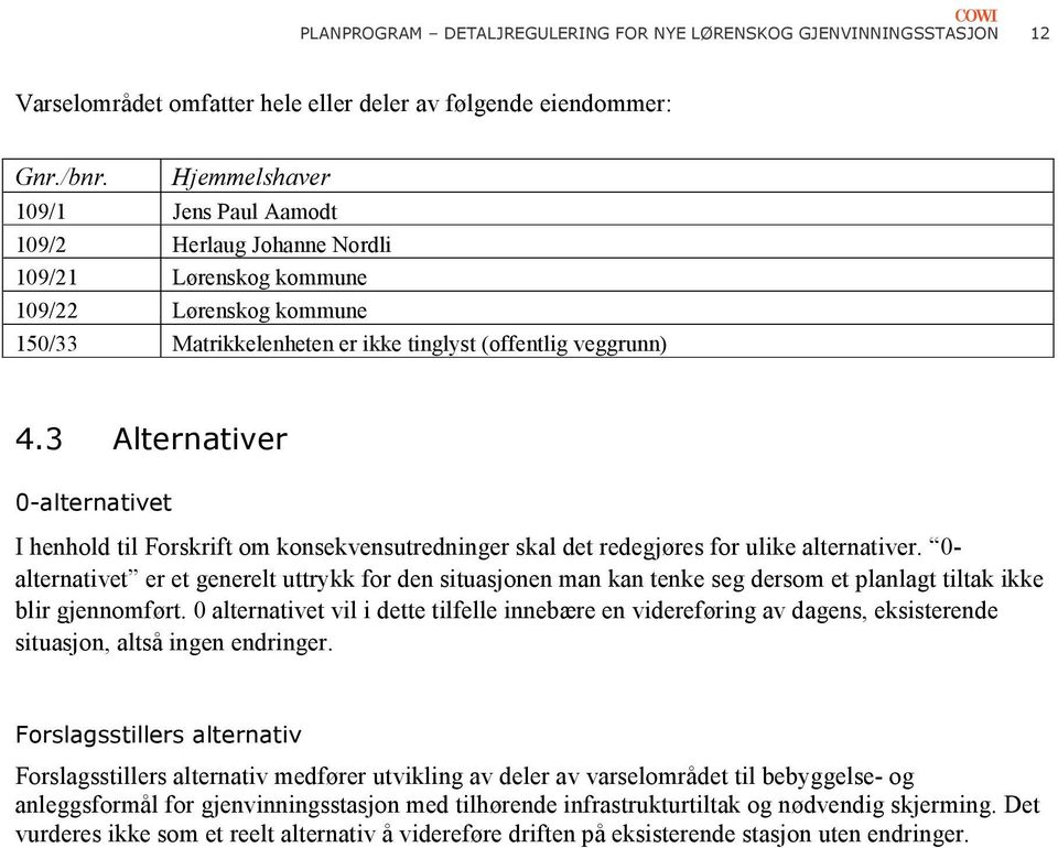 3 Alternativer 0-alternativet I henhold til Forskrift om konsekvensutredninger skal det redegjøres for ulike alternativer.