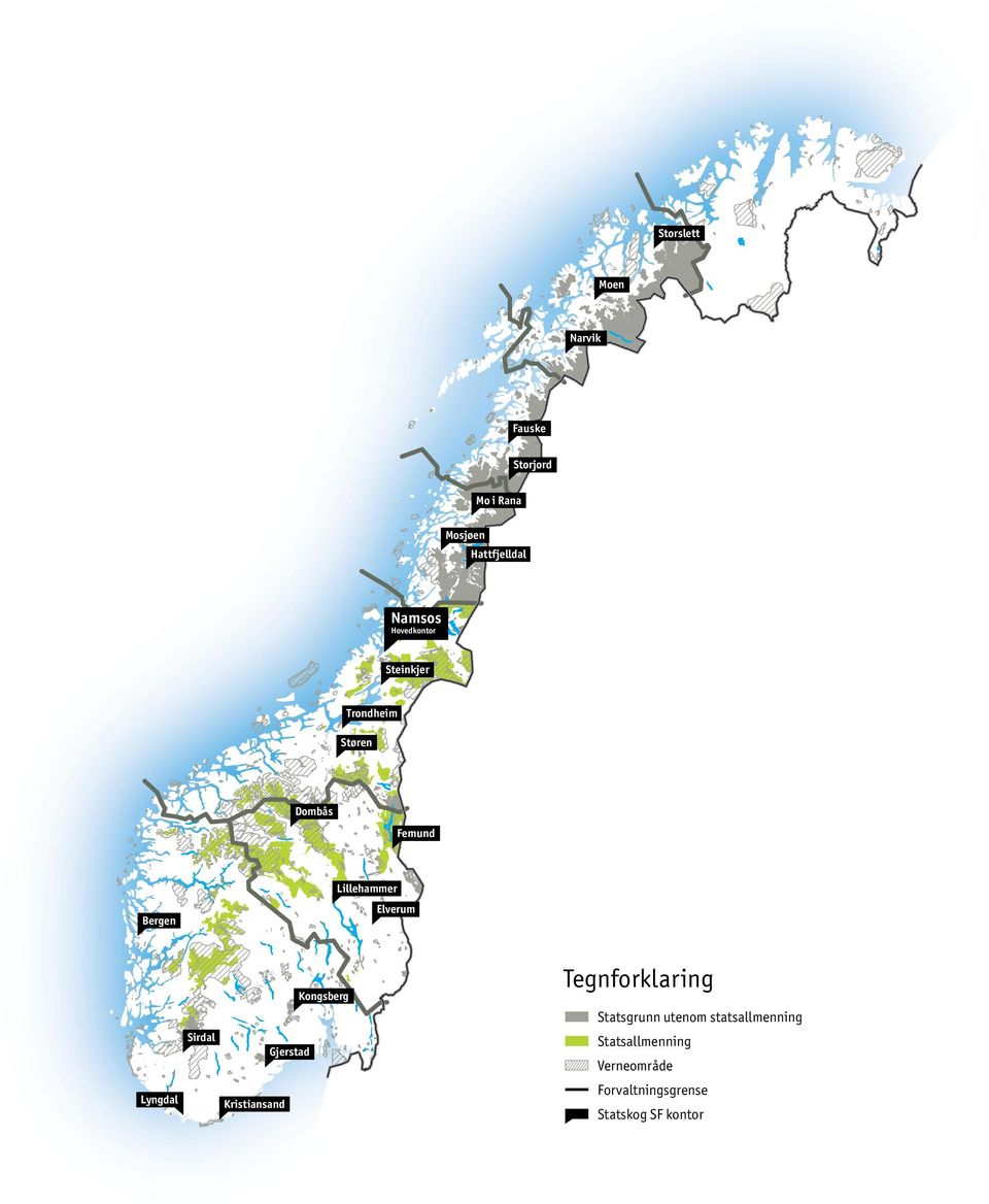 Elverum Bergen Kongsberg Tegnforklaring Statsgrunn utenom statsallmenning Sirdal