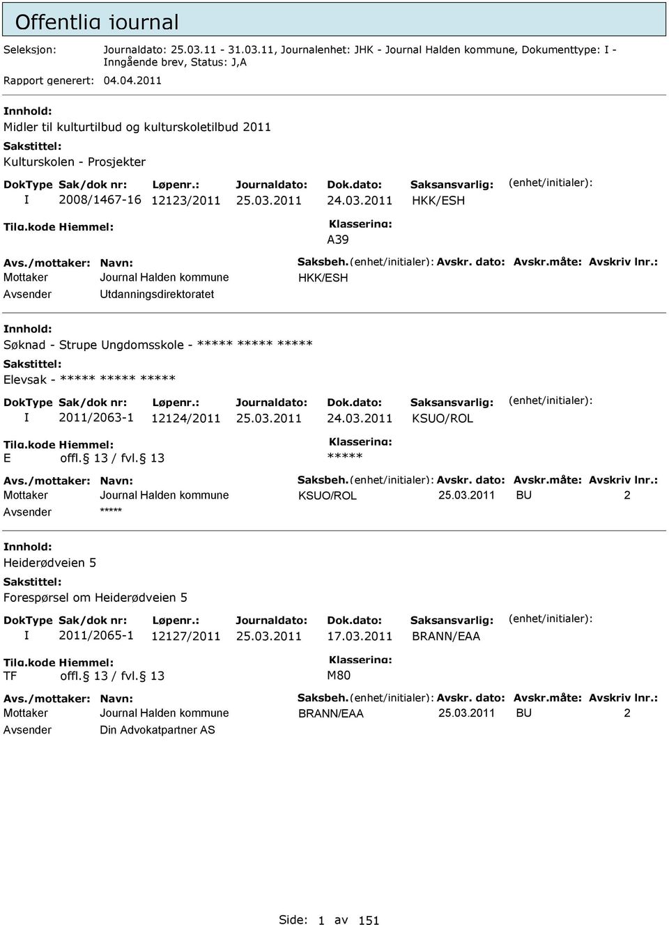 måte: vskriv lnr.: HKK/SH vsender Utdanningsdirektoratet nnhold: Søknad - Strupe Ungdomsskole - levsak - 2011/2063-1 12124/2011 24.03.2011 KSUO/ROL vs./mottaker: Navn: Saksbeh. vskr. dato: vskr.