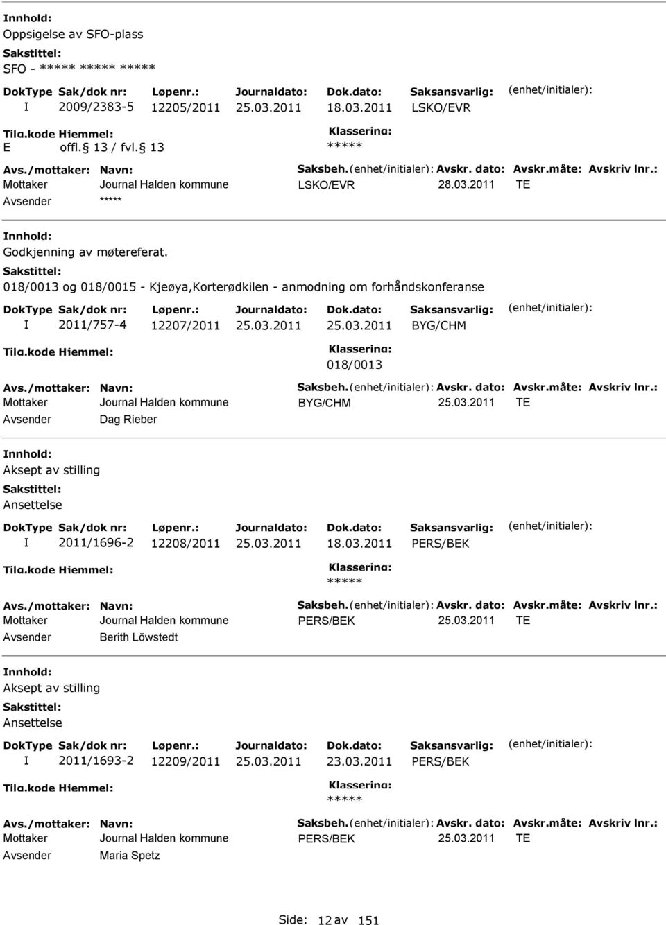 : BYG/CHM T vsender Dag Rieber nnhold: ksept av stilling nsettelse 2011/1696-2 12208/2011 18.03.2011 PRS/BK vs./mottaker: Navn: Saksbeh. vskr. dato: vskr.måte: vskriv lnr.