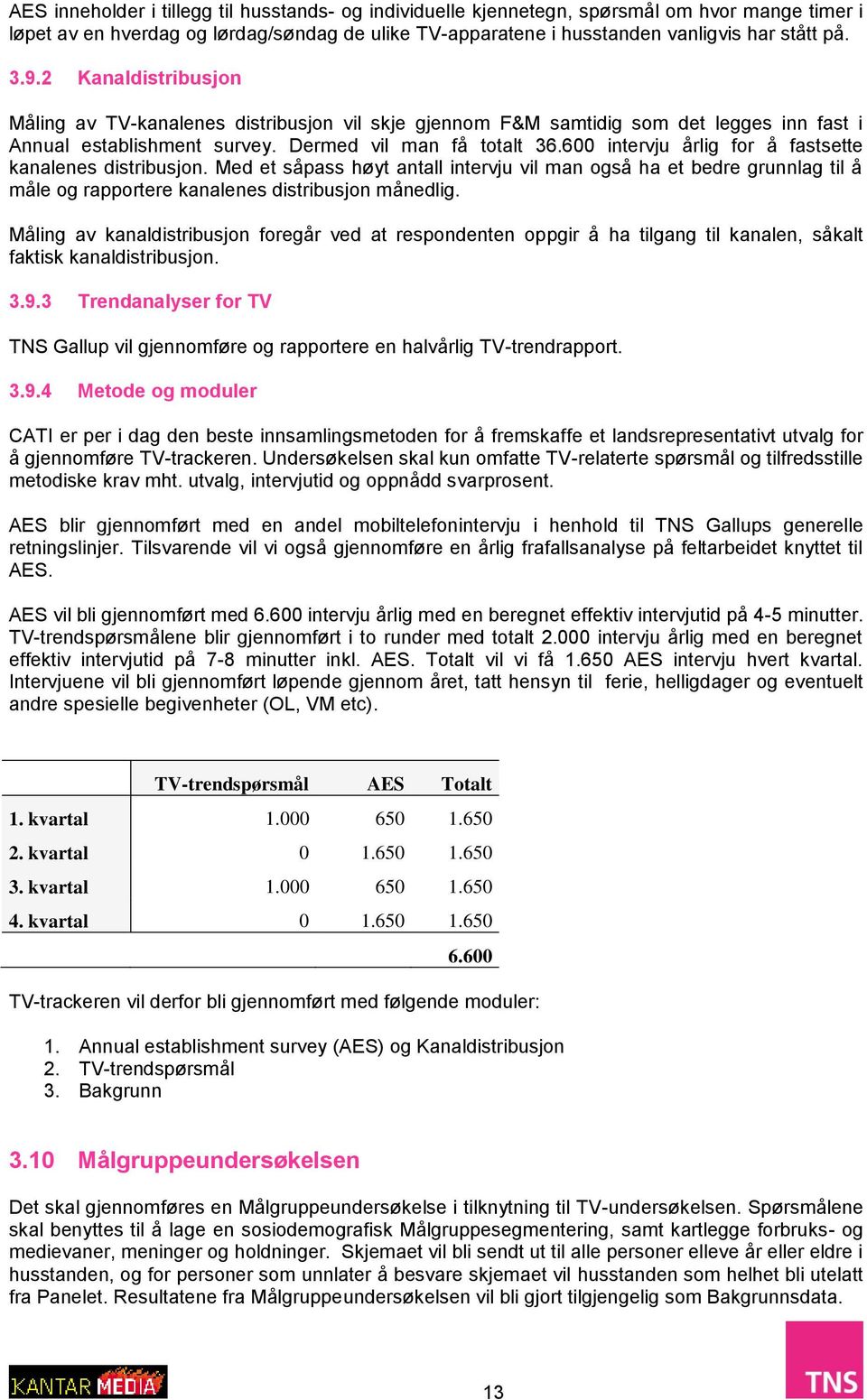 600 intervju årlig for å fastsette kanalenes distribusjon. Med et såpass høyt antall intervju vil man også ha et bedre grunnlag til å måle og rapportere kanalenes distribusjon månedlig.