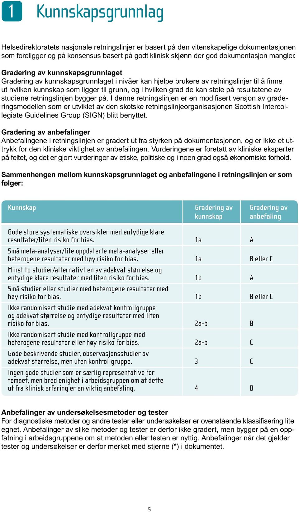 Gradering av kunnskapsgrunnlaget Gradering av kunnskapsgrunnlaget i nivåer kan hjelpe brukere av retningslinjer til å finne ut hvilken kunnskap som ligger til grunn, og i hvilken grad de kan stole på