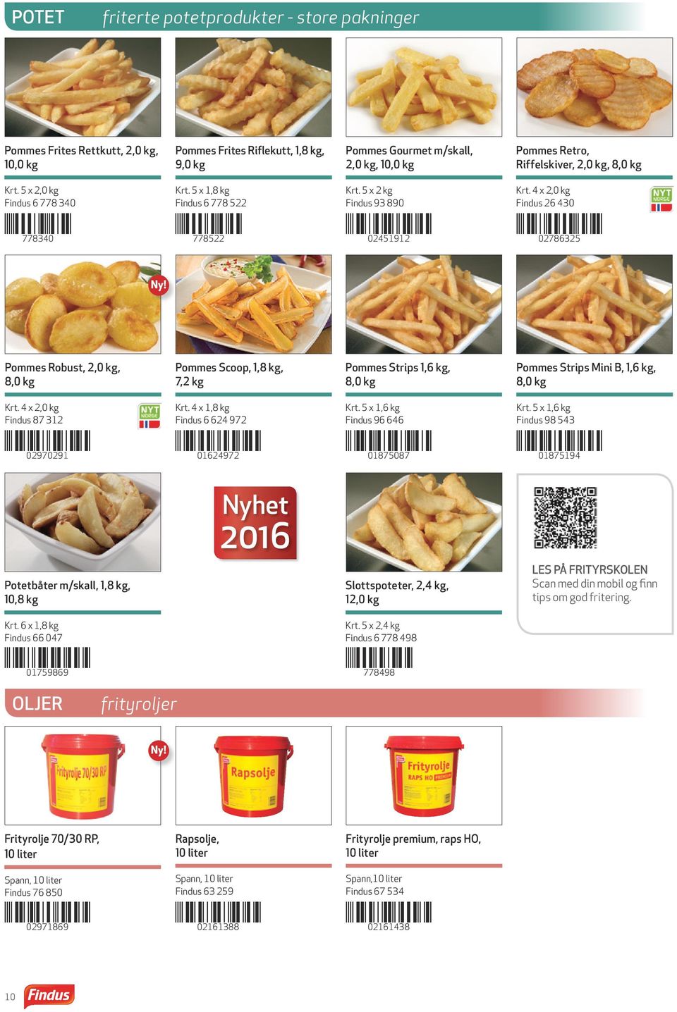 4 x 2,0 kg Findus 26 430 778340 778522 02451912 02786325 Pommes Robust, 2,0 kg, 8,0 kg Pommes Scoop, 1,8 kg, 7,2 kg Pommes Strips 1,6 kg, 8,0 kg Pommes Strips Mini B, 1,6 kg, 8,0 kg Krt.