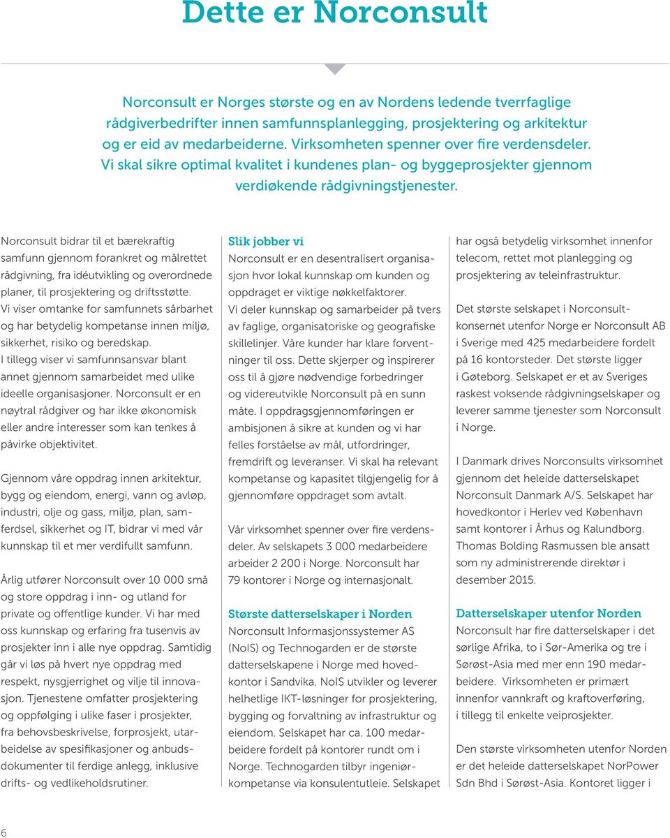 Norconsult bidrar til et bærekraftig samfunn gjennom forankret og målrettet rådgivning, fra idéutvikling og overordnede planer, til prosjektering og driftsstøtte.