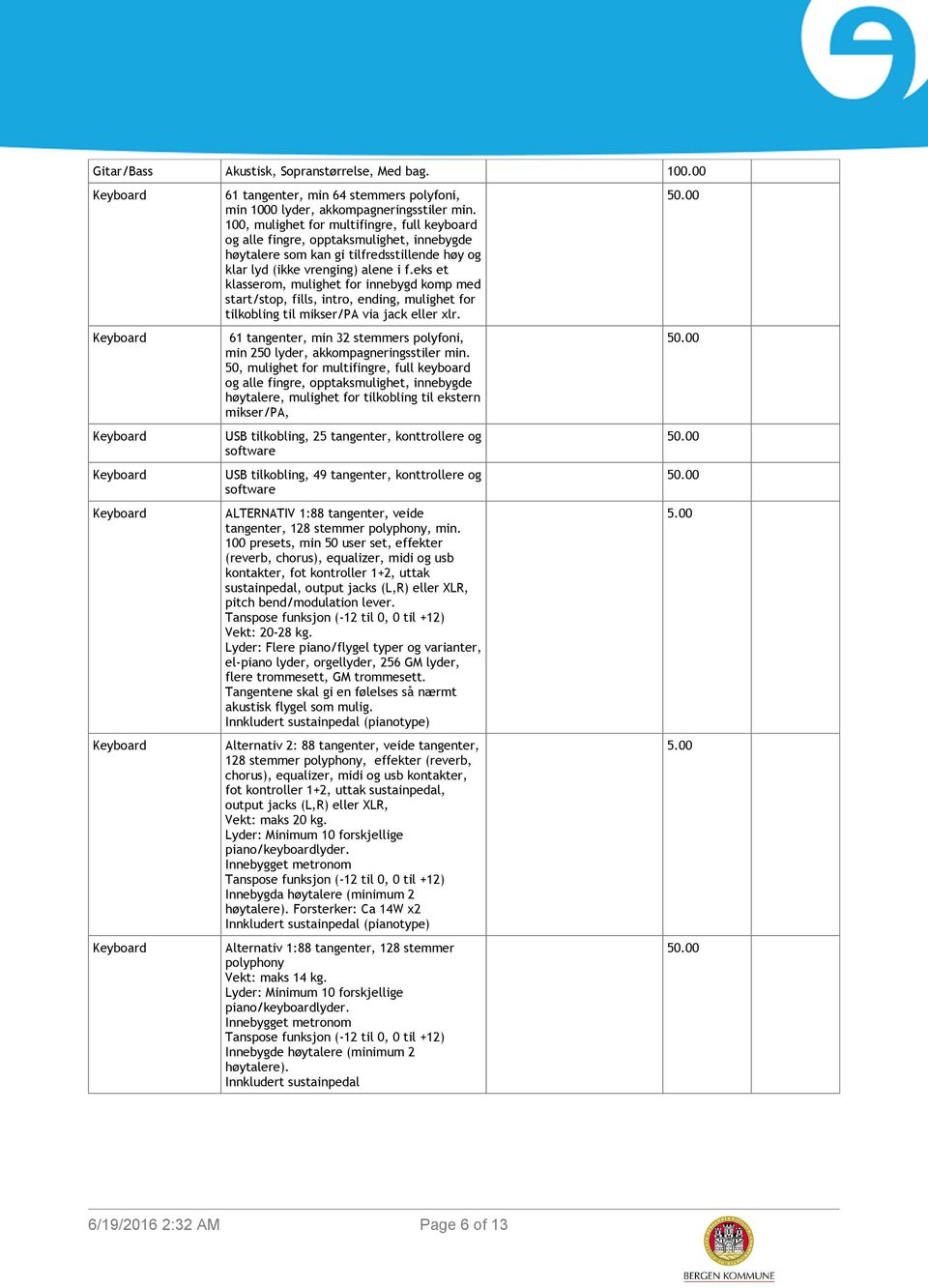 eks et klasserom, mulighet for innebygd komp med start/stop, fills, intro, ending, mulighet for tilkobling til mikser/ via jack eller xlr.