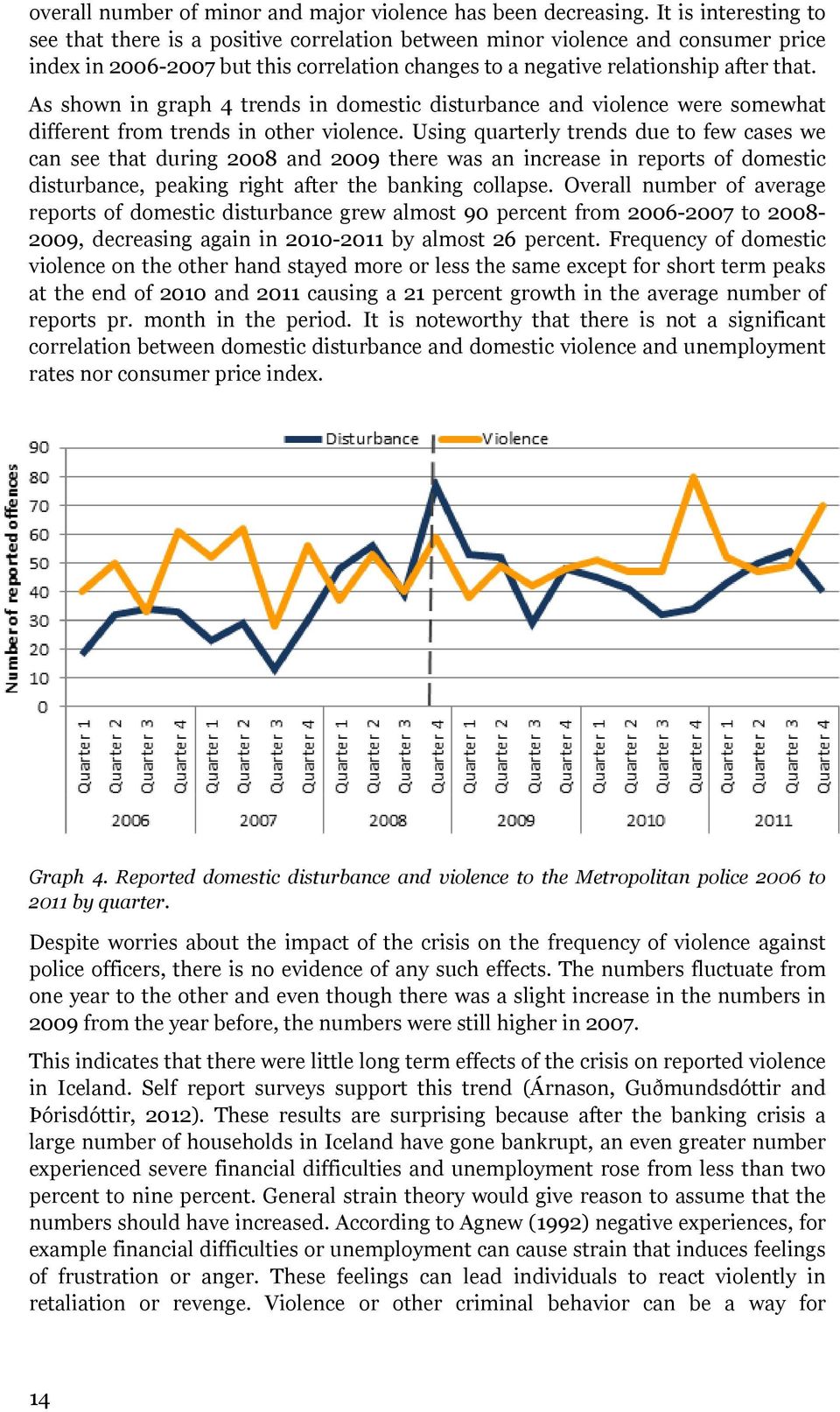 As shown in graph 4 trends in domestic disturbance and violence were somewhat different from trends in other violence.