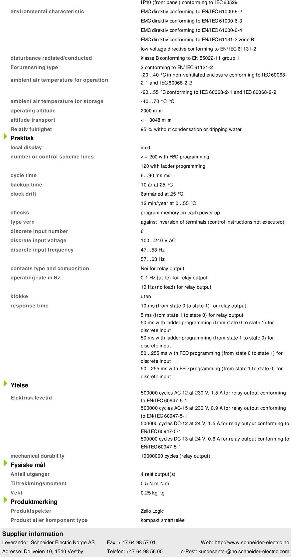 type 2 conforming to EN/IEC 61131-2 -20...40 C in non-ventilated enclosure conforming to IEC 60068- ambient air temperature for operation 2-1 and IEC 60068-2-2-20.