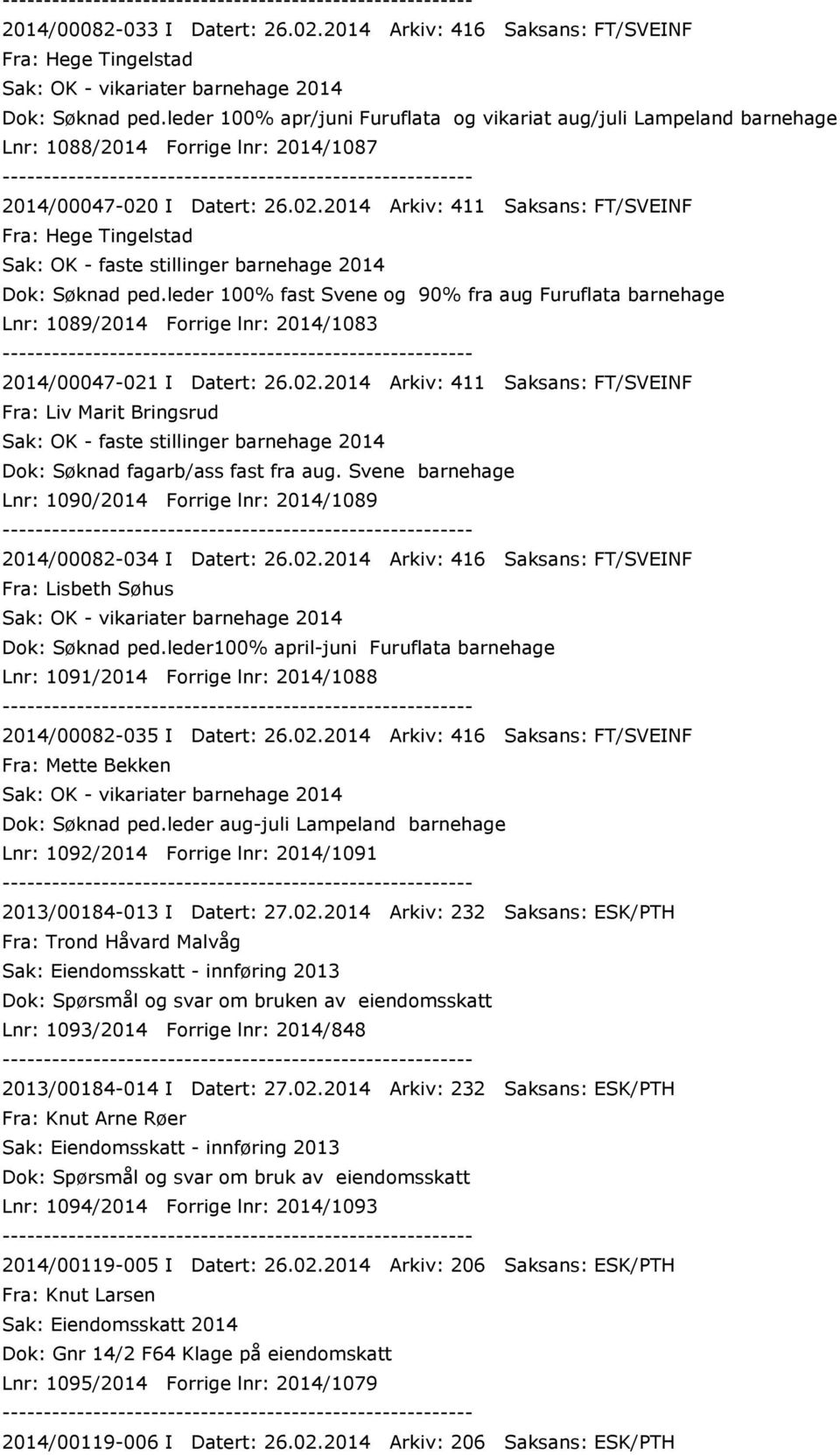 leder 100% fast Svene og 90% fra aug Furuflata barnehage Lnr: 1089/2014 Forrige lnr: 2014/1083 2014/00047-021