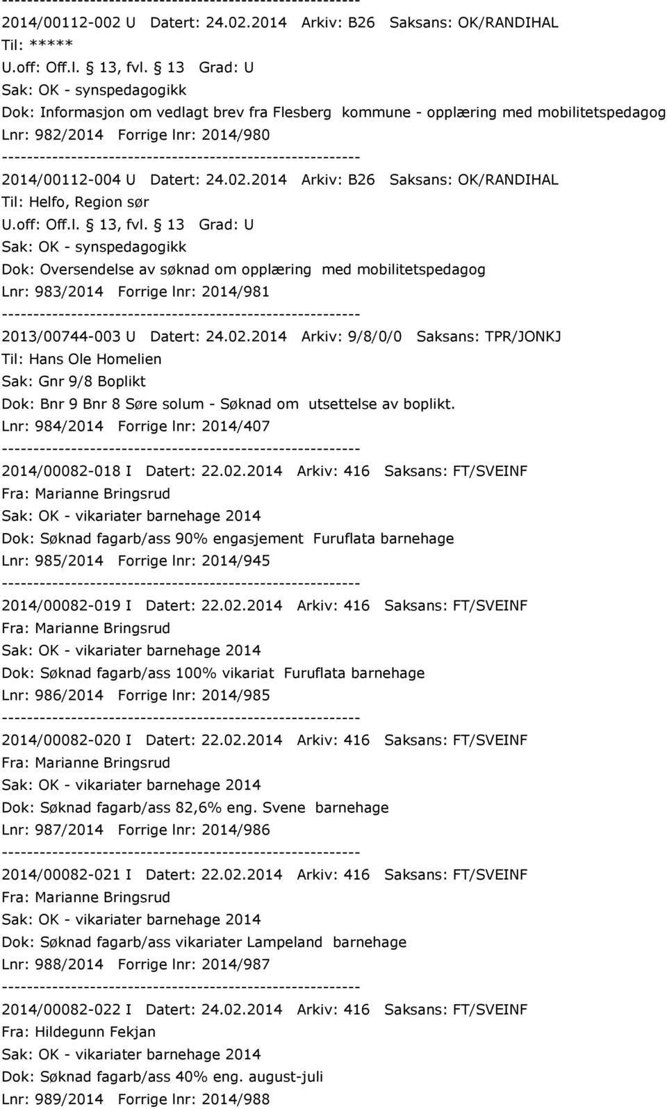 2014 Arkiv: B26 Saksans: OK/RANDIHAL Til: Helfo, Region sør U.off: Off.l. 13, fvl.