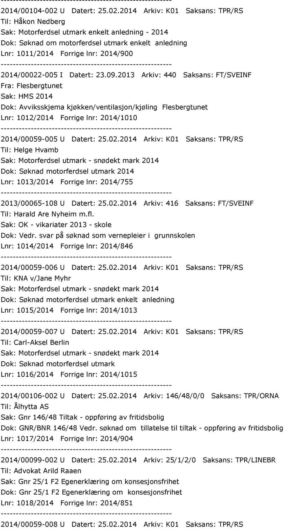 2014 Arkiv: K01 Saksans: TPR/RS Til: Håkon Nedberg Sak: Motorferdsel utmark enkelt anledning - 2014 Dok: Søknad om motorferdsel utmark enkelt anledning Lnr: 1011/2014 Forrige lnr: 2014/900