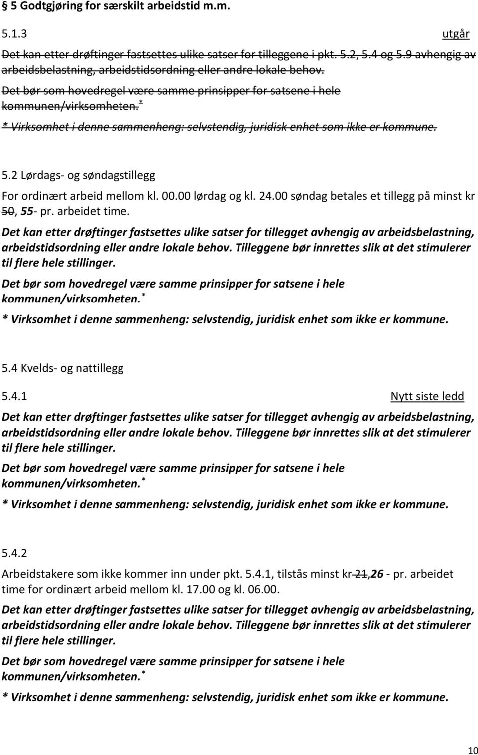 * * Virksomhet i denne sammenheng: selvstendig, juridisk enhet som ikke er kommune. 5.2 Lørdags- og søndagstillegg For ordinært arbeid mellom kl. 00.00 lørdag og kl. 24.