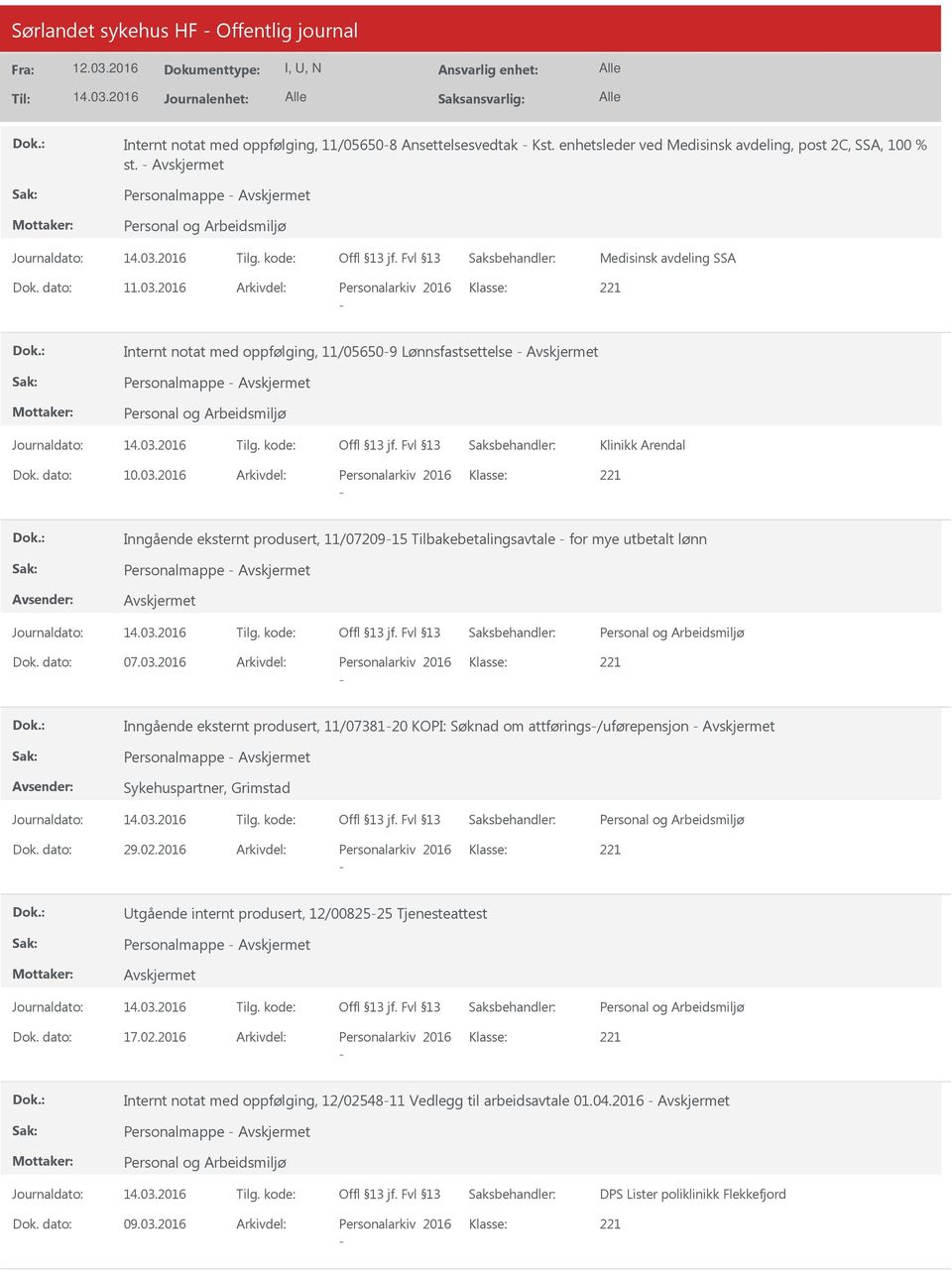 2016 Arkivdel: Personalarkiv 2016 Klasse: Inngående eksternt produsert, 11/0720915 Tilbakebetalingsavtale for mye utbetalt lønn Personalmappe Dok. dato: 07.03.